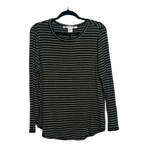 MAX STUDIO WOMAN Black Gray Stripe Long Sleeve‎ Glitter Top Shirt Plus Size 1X
